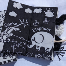 Load image into Gallery viewer, Jollybaby Animals Tails Cloth Book - Black and White
